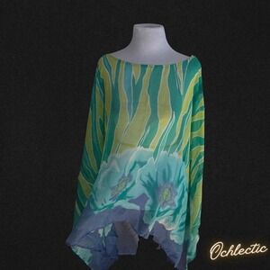 Lightweight Green and blue shawl with a 1970s vibe to it (NOT VINTAGE)